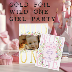 Invitation En Aluminium Fleur sauvage Wild One Boho Girl Photo 1er anniver