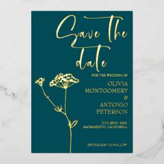 Invitation En Aluminium Fleur teal minimaliste moderne pour save the date
