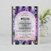 Invitation En Aluminium fleuri violet avec arrière - plan illusionnaire (Debout devant)