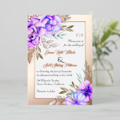 Invitation En Aluminium Fleuron mauve mariage fleuri or rose (Debout devant)