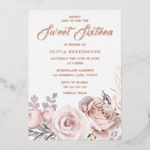 Invitation En Aluminium Fleurs à fond d'or rose Douce 16 Partie (Recto)