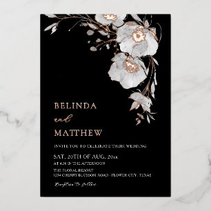 Invitation En Aluminium Fleurs à l'aquarelle Rose Gold Noir Blanc