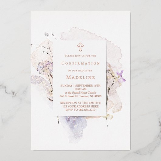 Invitation En Aluminium fleurs aquarelle Confirmation (Recto)