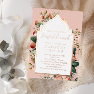 Invitation En Aluminium Fleurs aquarelle rose pêche or rose mariage brunch
