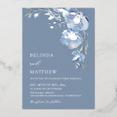 Invitation En Aluminium Fleurs aquarelles bleues mariage décontracté (Recto)