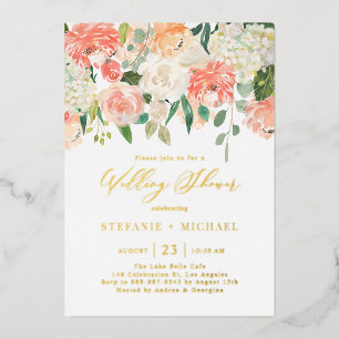 Invitation En Aluminium Fleurs aquarelles pêche et ivoire pour mariage