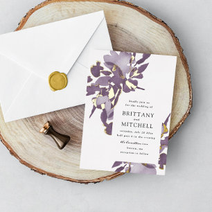 Invitation En Aluminium Fleurs aquarelles romantiques améthyste or