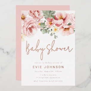 Invitation En Aluminium Fleurs aquarelles rose poussiéreuse Baby Shower Ro