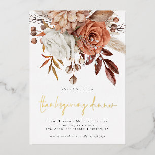 Invitation En Aluminium Fleurs Automnales Rustiques Terracotta Thanksgivin