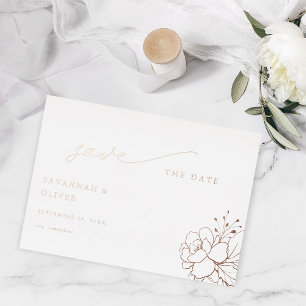 Invitation En Aluminium Fleurs blanches avec dorure et Save the Date
