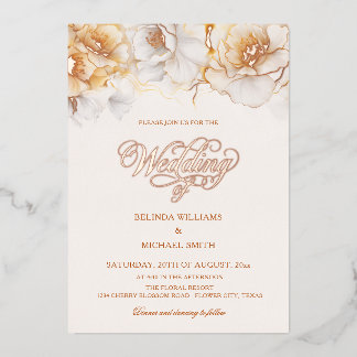 Invitation En Aluminium Fleurs blanches en or rose