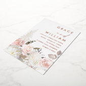 Invitation En Aluminium Fleurs blanches et bleues Mariage moderne Rose or (Rotation)
