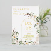 Invitation En Aluminium Fleurs blanches rustiques Mariage de verdure hiver (Debout devant)
