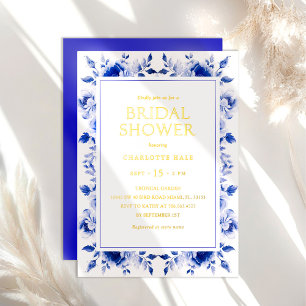 Invitation En Aluminium Fleurs Bleu Royal Mariage Or