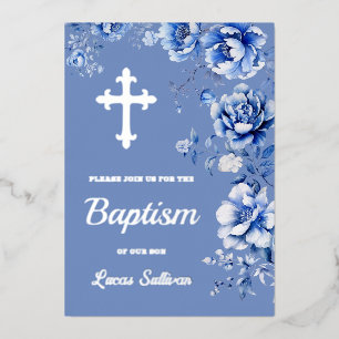 Invitation En Aluminium Fleurs Bleues Baptême