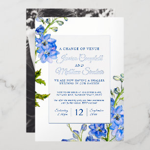 Invitation En Aluminium Fleurs bleues de Delphinium changement de lieu de