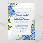 Invitation En Aluminium Fleurs bleues de Delphinium changement de mariage  (Recto)