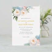 Invitation En Aluminium Fleurs bleues douces et roses classique Botanique (Debout devant)