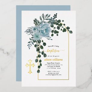 Invitation En Aluminium Fleurs bleues poussiéreuses et baptême floral arch