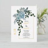 Invitation En Aluminium Fleurs bleues poussiéreuses et véritable mariage d (Debout devant)