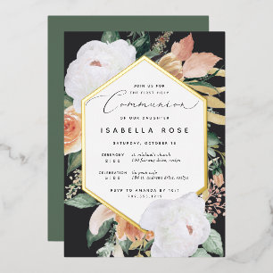 Invitation En Aluminium Fleurs Bohèmes Communion Solennelle Moderne