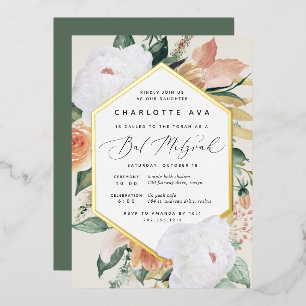 Invitation En Aluminium Fleurs Bohèmes pour une Bat Mitzvah Moderne