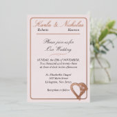 Invitation En Aluminium Fleurs Coeur Et Rose, Mariage Rose (Debout devant)