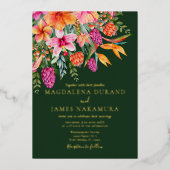 Invitation En Aluminium Fleurs colorées tropicales Mariage vert (Recto)