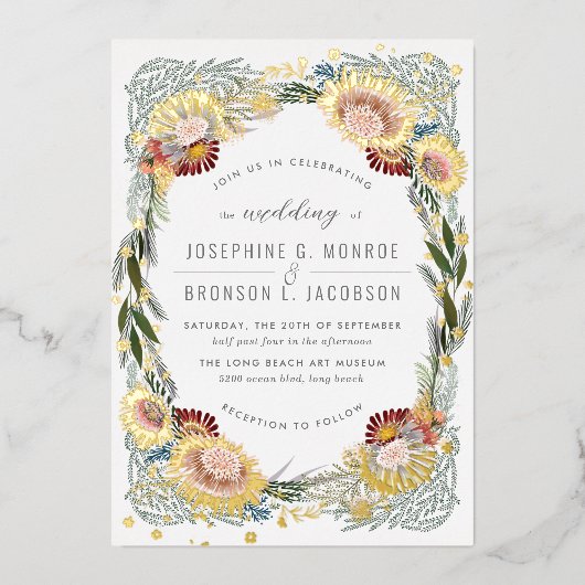 Invitation En Aluminium Fleurs croisées Unique or Mariage (Recto)