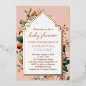 Invitation En Aluminium Fleurs d'aquarelle Baby shower de pêche doux (Recto)