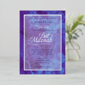 Invitation En Aluminium Fleurs d'aquarelle bleu violet bat mitzvah (Debout devant)