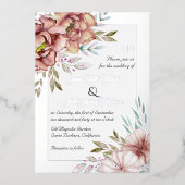 Invitation En Aluminium Fleurs d'aquarelle en terre cuite mariage argent (Recto)