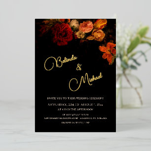 Invitation En Aluminium Fleurs d'art fin mariage sombre