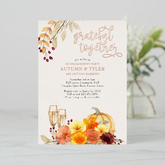 Invitation En Aluminium Fleurs d'automne Grateful Together Engagement Part (Debout devant)