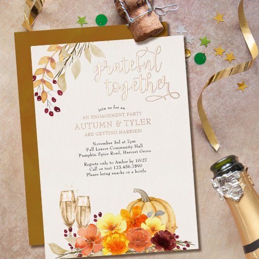 Invitation En Aluminium Fleurs d'automne Grateful Together Engagement Part