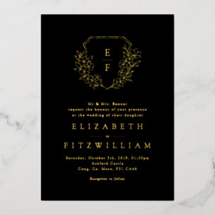 Invitation En Aluminium Fleurs de cerisier en feuille d'or Monogramme Crêt