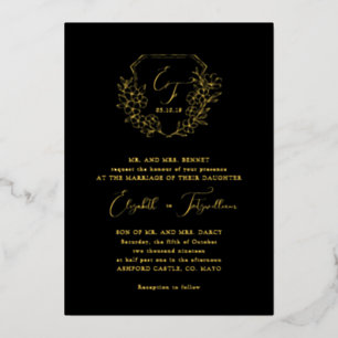 Invitation En Aluminium Fleurs de cerisier en feuille d'or Monogramme Crêt