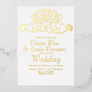 Invitation En Aluminium Fleurs de Folk Mexicain Moderne Mariage Pressé