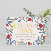 Invitation En Aluminium Fleurs de grenade Rosh Hashanah Gold (Debout devant)
