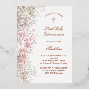 Invitation En Aluminium fleurs de Gypsophile Première Communion