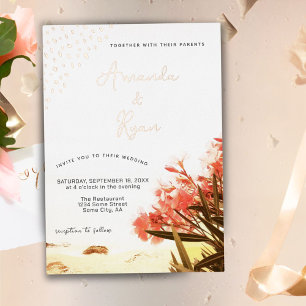 Invitation En Aluminium Fleurs de Laurier Rose Orange Mariage sur la Plage