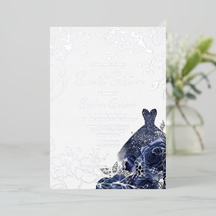Invitation En Aluminium Fleurs de marine & robe douce 16 argenté feuille