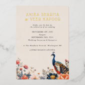 Invitation En Aluminium Fleurs de paon indiennes photo mariage Enregistrer (Recto)