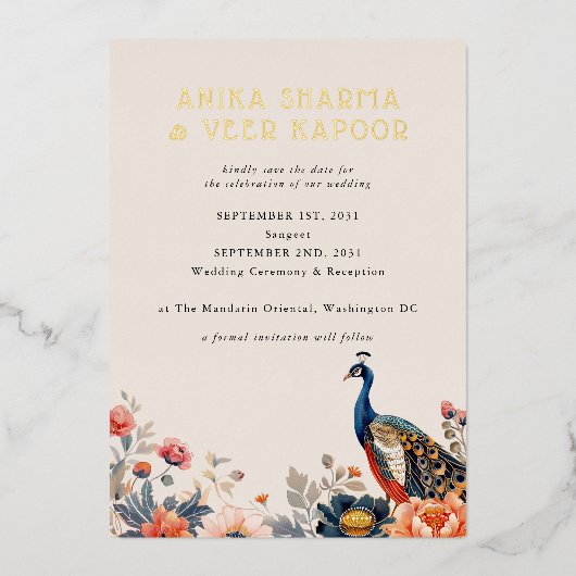 Invitation En Aluminium Fleurs de paon indiennes photo mariage Enregistrer (Recto)