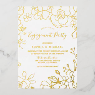 Invitation En Aluminium Fleurs de papier d'or véritable Engagement Party D