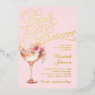 Invitation En Aluminium Fleurs de Pétale Floral Or Rose & Prosecco Fête de