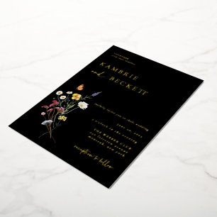 Invitation En Aluminium Fleurs de Prairie Sauvage Mariage Noir