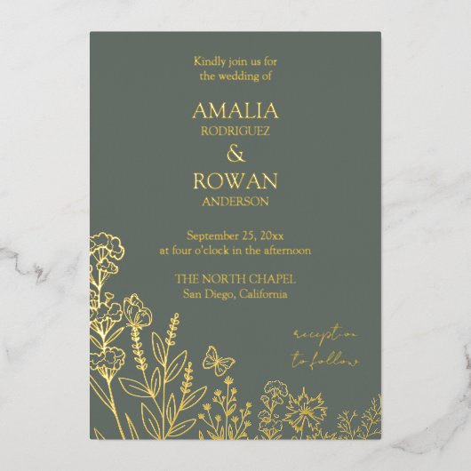 Invitation En Aluminium Fleurs de prairie Sirocco Mariage vert (Recto)