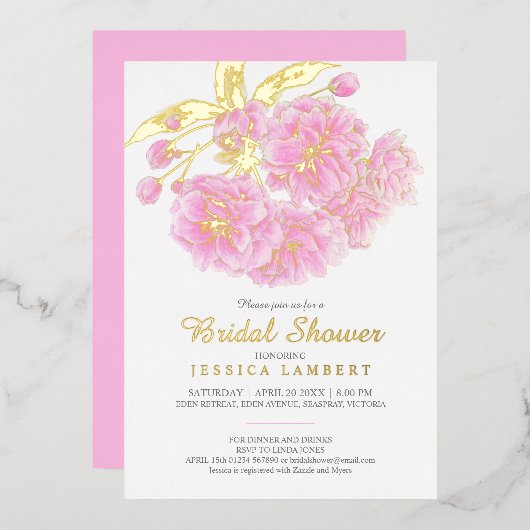 Invitation En Aluminium Fleurs de printemps rose douche nuptiale (Recto/Verso)