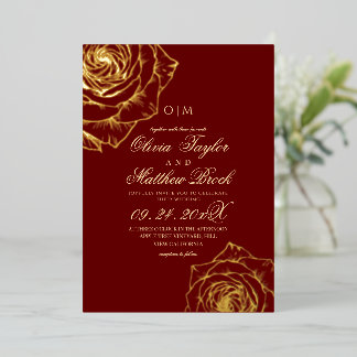 Invitation En Aluminium Fleurs de rose dorée rouge royale divine Le mariag
